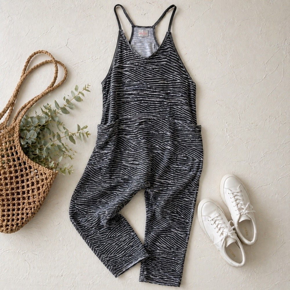Free People Hot Shot Printed Black White Patterned Jumpsuit XS FP Movement